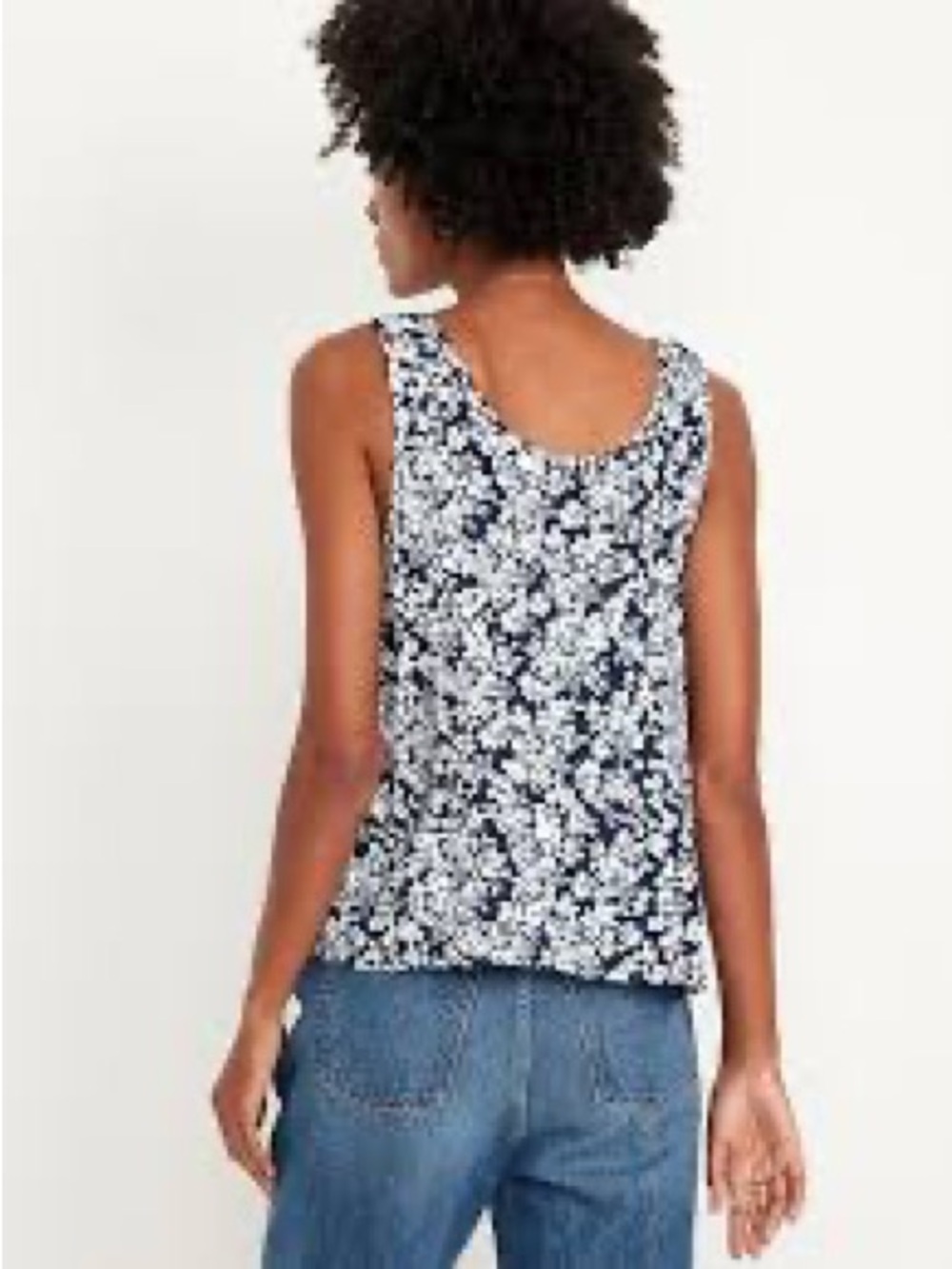 Old Navy Navy and White Floral Scoop-Back Tank